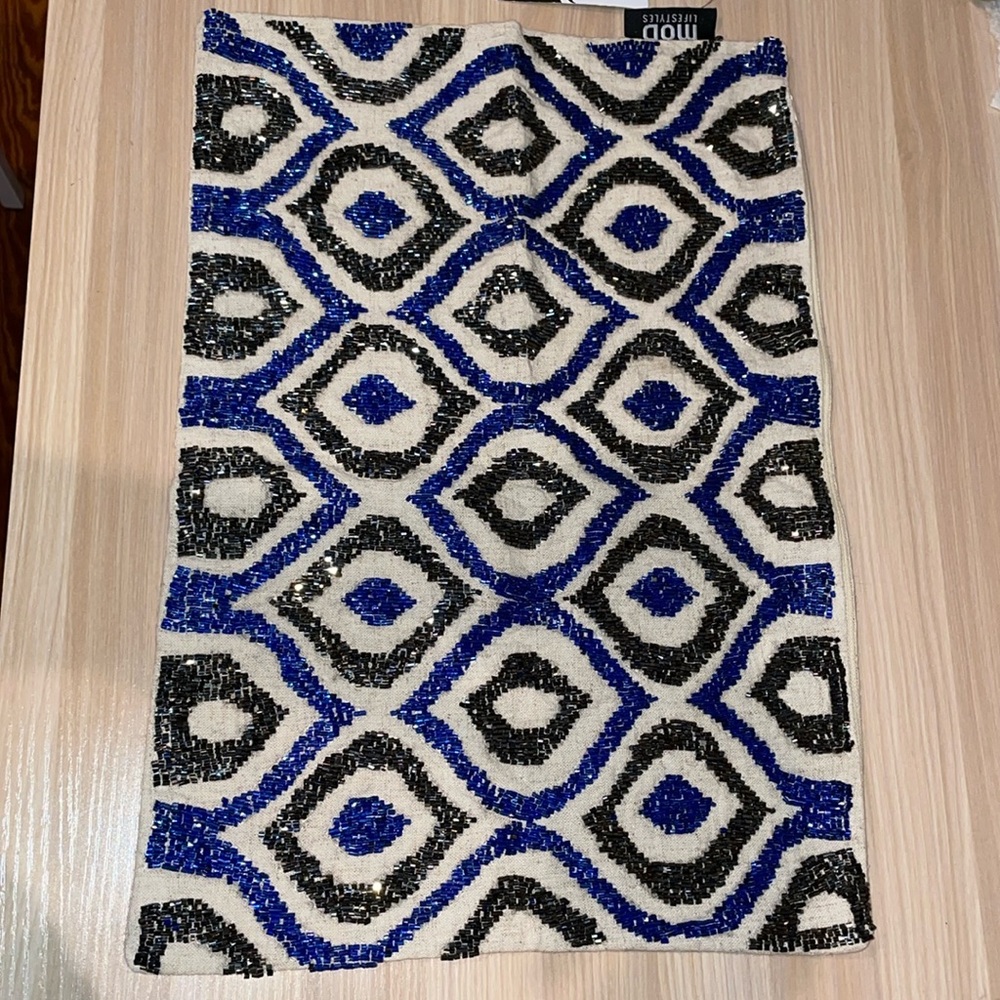 mod Lifestyles Linen & Beaded Decorative Pillow Cover 13x18 NWT